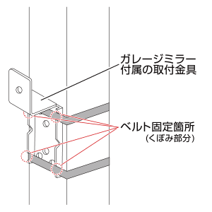 ガレージミラー付属の取付金具を仮固定　ガレージミラー650R、1000R、2000Rの場合