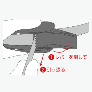 ベルトを引っ張り固定する