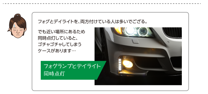 フォグとデイライトを、両方付けている人は多いでござる。