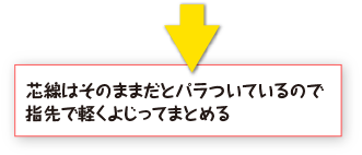 芯線はそのままだとパラついているので指先で軽くよじってまとめる