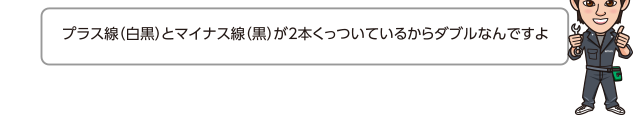 プラス線（白黒）とマイナス線（黒）が2本くっついているからダブルなんですよ