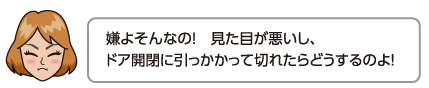 嫌よそんなの！　見た目が悪いし、ドア開閉に引っかかって切れたらどうするのよ！