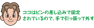 ココはピンの差し込みで固定されているので、手で引っ張って外す