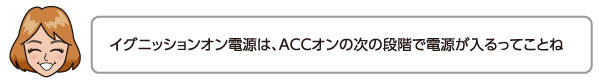 イグニッションオン電源は、ACCオンの次の段階で電源が入るってことね