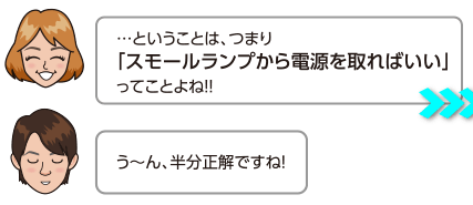 …ということは、つまり「スモールランプから電源を取ればいい」ってことよね！！