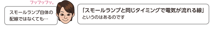 「スモールランプと同じタイミングで電気が流れる線」というのはあるのです