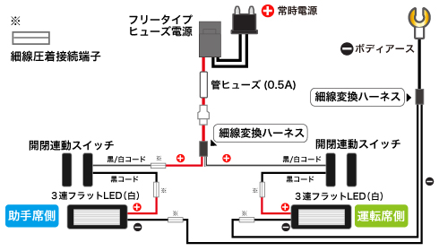 開けたドア側が光る！ウェルカムフットライトの配線図