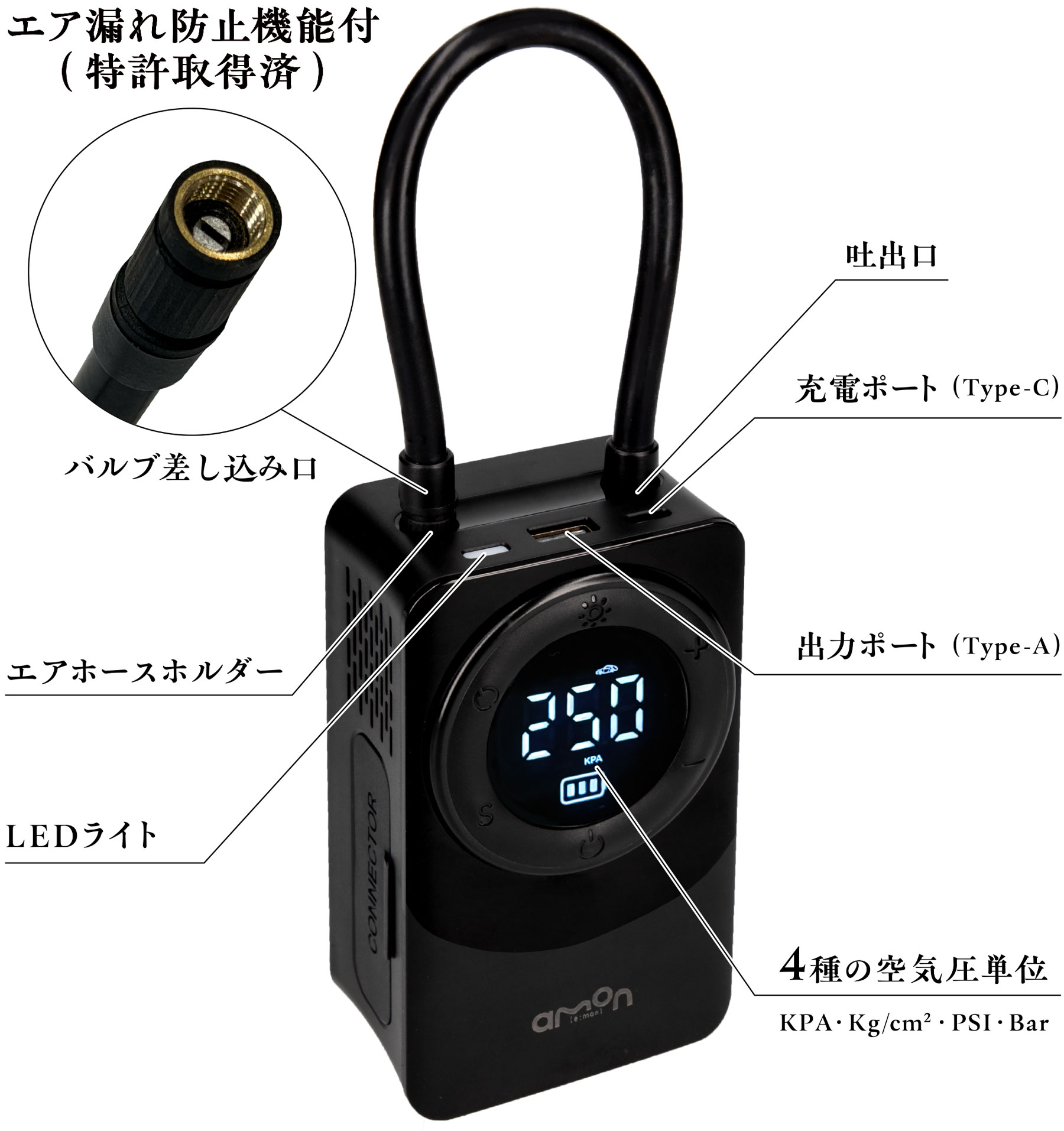 電動エアポンプの各部名称