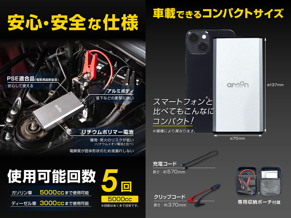エーモン　ジャンプスターター　7500mAh モバイルバッテリーにも　日本製 Amazon.co.jp: 【Amazon.co.jp限定】エーモン(amon) ジャンプ